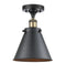 Appalachian Semi-Flush Mount shown in the Black Antique Brass finish with a Matte Black shade
