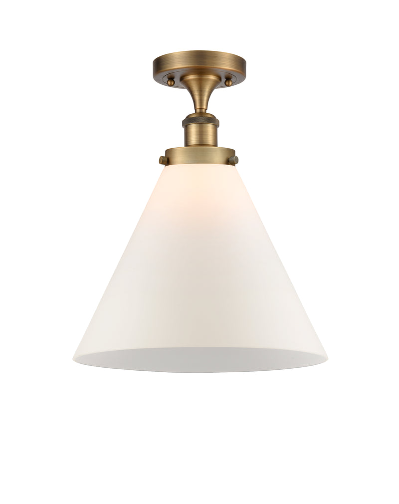 Cone Semi-Flush Mount shown in the Brushed Brass finish with a Matte White shade