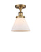 Cone Semi-Flush Mount shown in the Brushed Brass finish with a Matte White shade