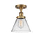 Cone Semi-Flush Mount shown in the Brushed Brass finish with a Clear shade