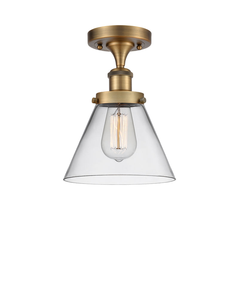 Cone Semi-Flush Mount shown in the Brushed Brass finish with a Clear shade