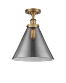 Cone Semi-Flush Mount shown in the Brushed Brass finish with a Plated Smoke shade