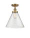 Cone Semi-Flush Mount shown in the Brushed Brass finish with a Seedy shade