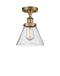 Cone Semi-Flush Mount shown in the Brushed Brass finish with a Seedy shade