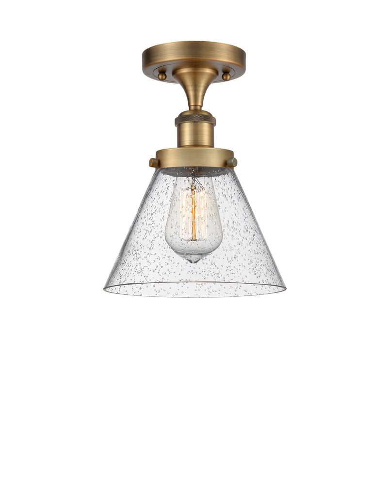 Cone Semi-Flush Mount shown in the Brushed Brass finish with a Seedy shade