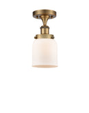 Bell Semi-Flush Mount shown in the Brushed Brass finish with a Matte White shade