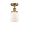 Bell Semi-Flush Mount shown in the Brushed Brass finish with a Matte White shade