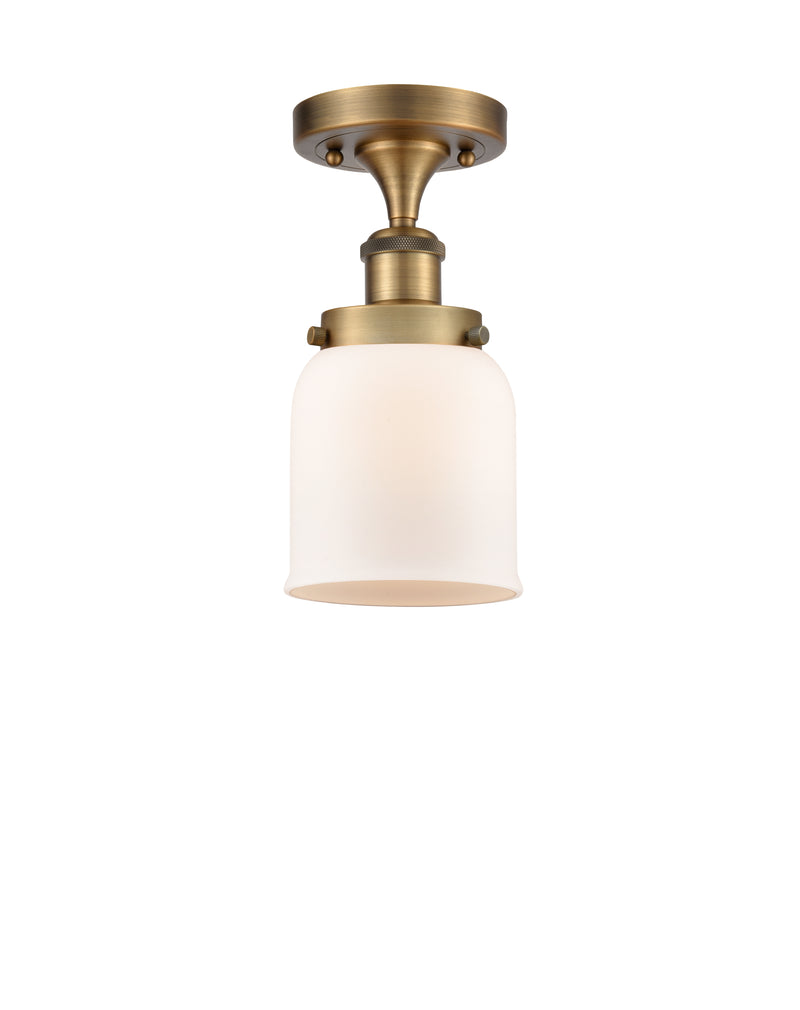 Bell Semi-Flush Mount shown in the Brushed Brass finish with a Matte White shade