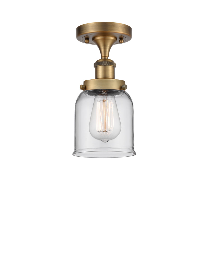 Bell Semi-Flush Mount shown in the Brushed Brass finish with a Clear shade