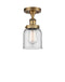 Bell Semi-Flush Mount shown in the Brushed Brass finish with a Clear shade