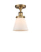 Cone Semi-Flush Mount shown in the Brushed Brass finish with a Matte White shade