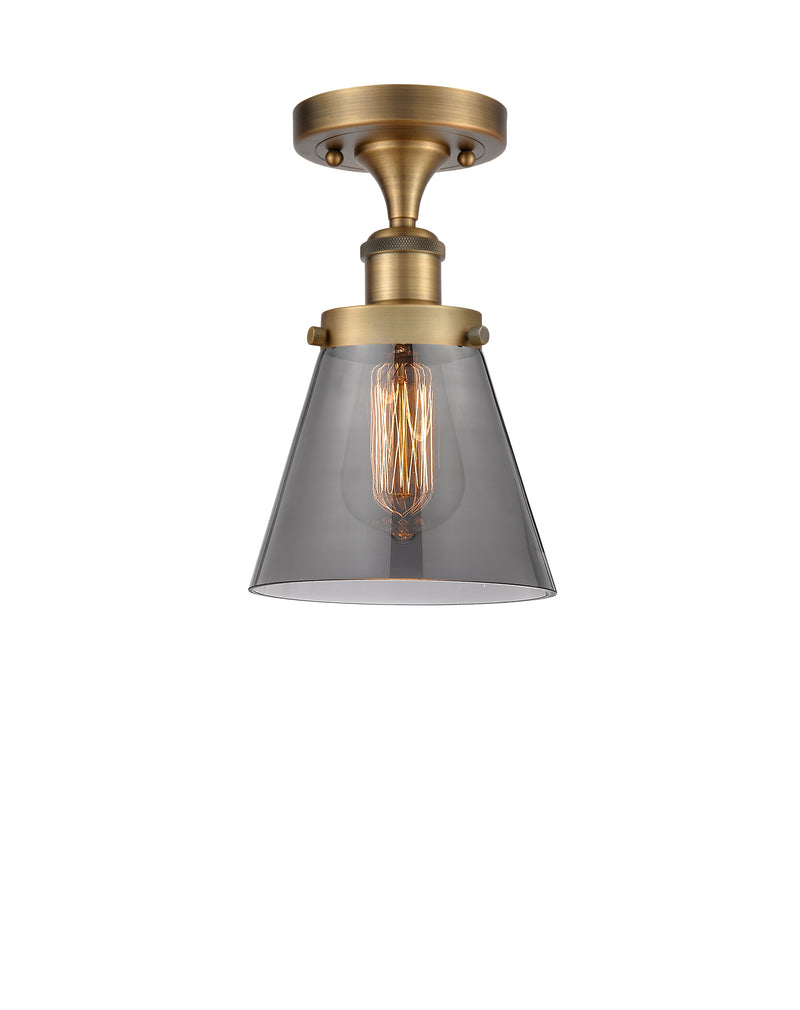 Cone Semi-Flush Mount shown in the Brushed Brass finish with a Plated Smoke shade