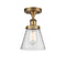 Cone Semi-Flush Mount shown in the Brushed Brass finish with a Seedy shade