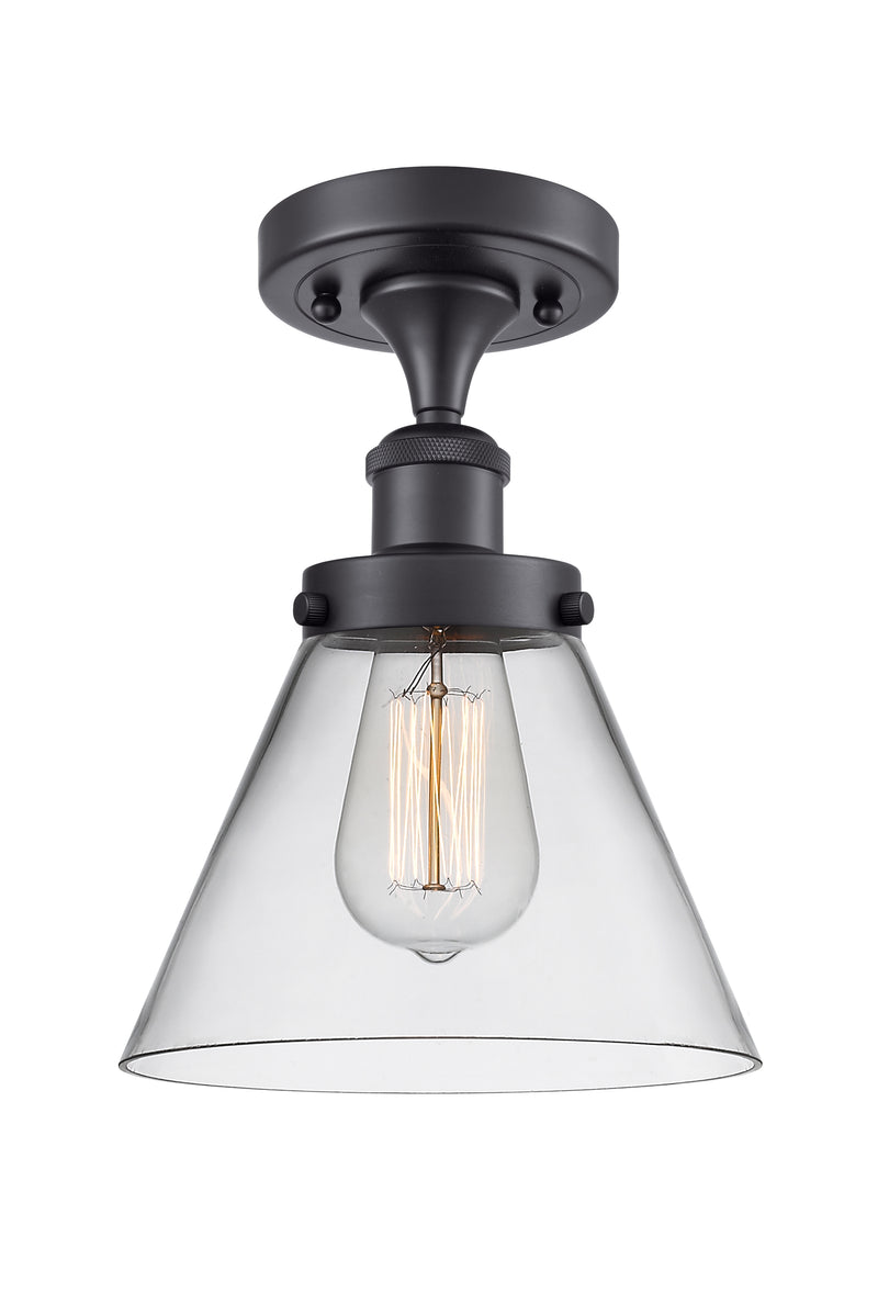 Cone Semi-Flush Mount shown in the Matte Black finish with a Clear shade