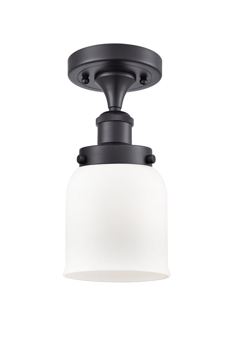 Bell Semi-Flush Mount shown in the Matte Black finish with a Matte White shade