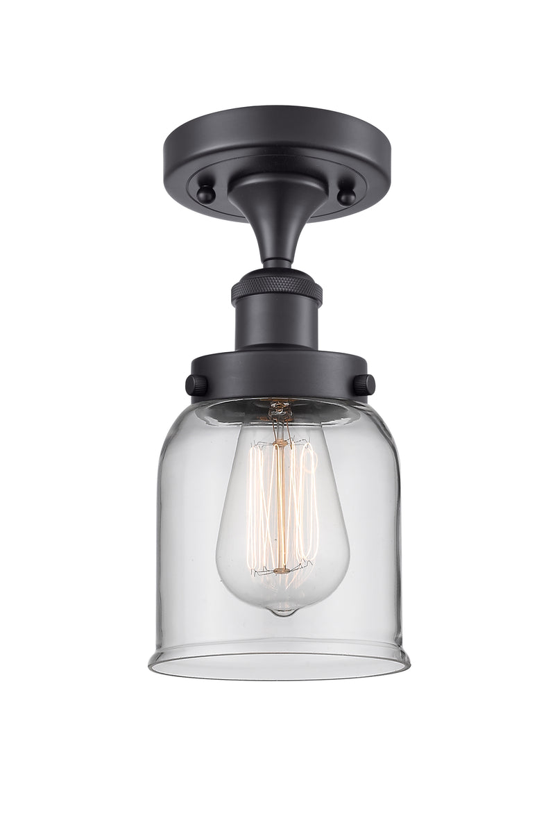 Bell Semi-Flush Mount shown in the Matte Black finish with a Clear shade