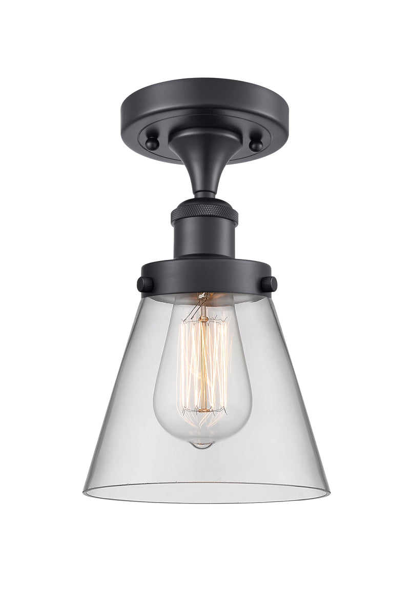 Cone Semi-Flush Mount shown in the Matte Black finish with a Clear shade