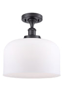 Bell Semi-Flush Mount shown in the Matte Black finish with a Matte White shade