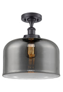 Bell Semi-Flush Mount shown in the Matte Black finish with a Plated Smoke shade