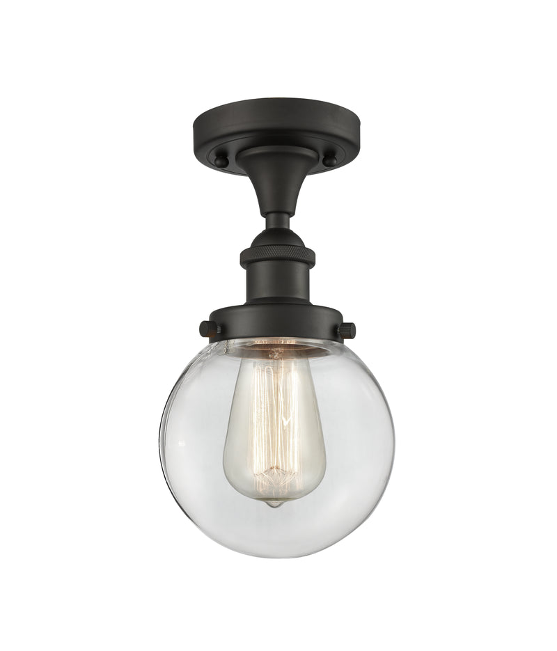 Beacon Semi-Flush Mount shown in the Oil Rubbed Bronze finish with a Clear shade