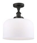 Bell Semi-Flush Mount shown in the Oil Rubbed Bronze finish with a Matte White shade