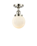 Beacon Semi-Flush Mount shown in the Polished Nickel finish with a Matte White shade