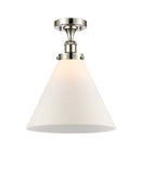 Cone Semi-Flush Mount shown in the Polished Nickel finish with a Matte White shade