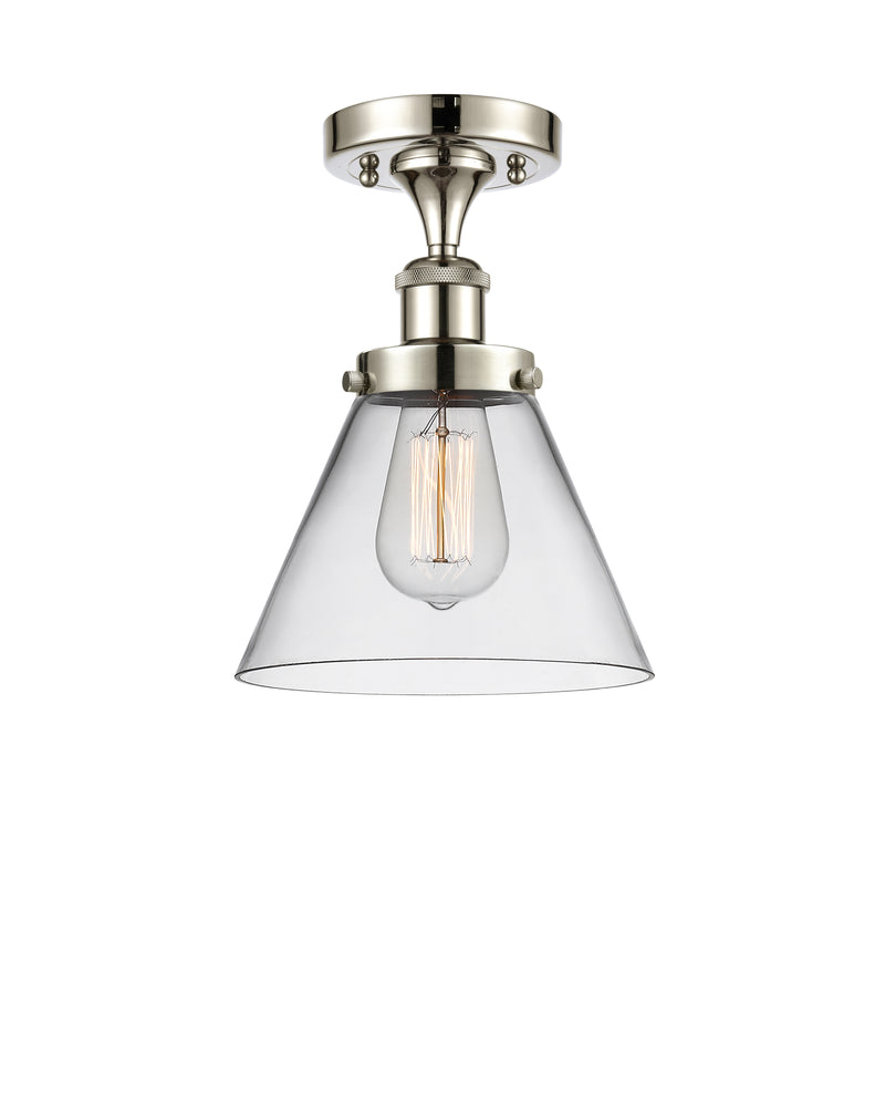 Cone Semi-Flush Mount shown in the Polished Nickel finish with a Clear shade