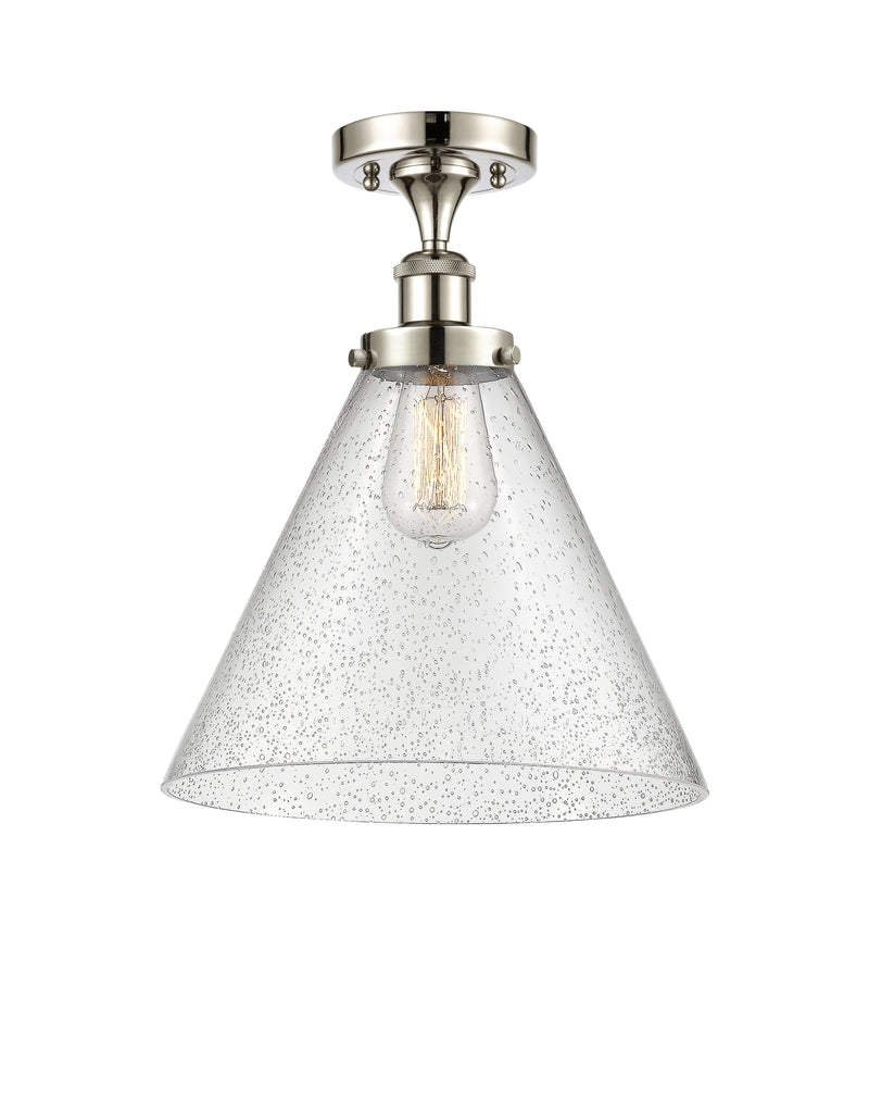 Cone Semi-Flush Mount shown in the Polished Nickel finish with a Seedy shade