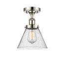 Cone Semi-Flush Mount shown in the Polished Nickel finish with a Seedy shade