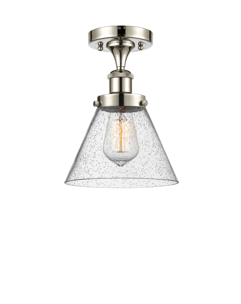 Cone Semi-Flush Mount shown in the Polished Nickel finish with a Seedy shade