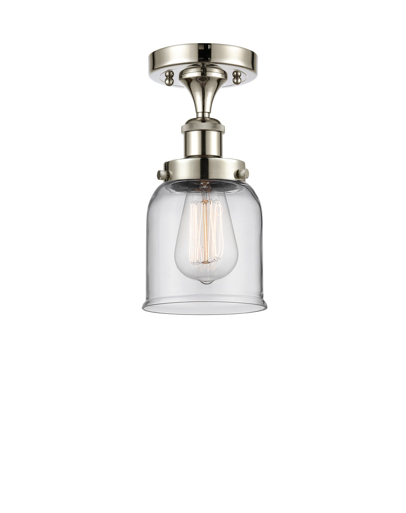 Bell Semi-Flush Mount shown in the Polished Nickel finish with a Clear shade