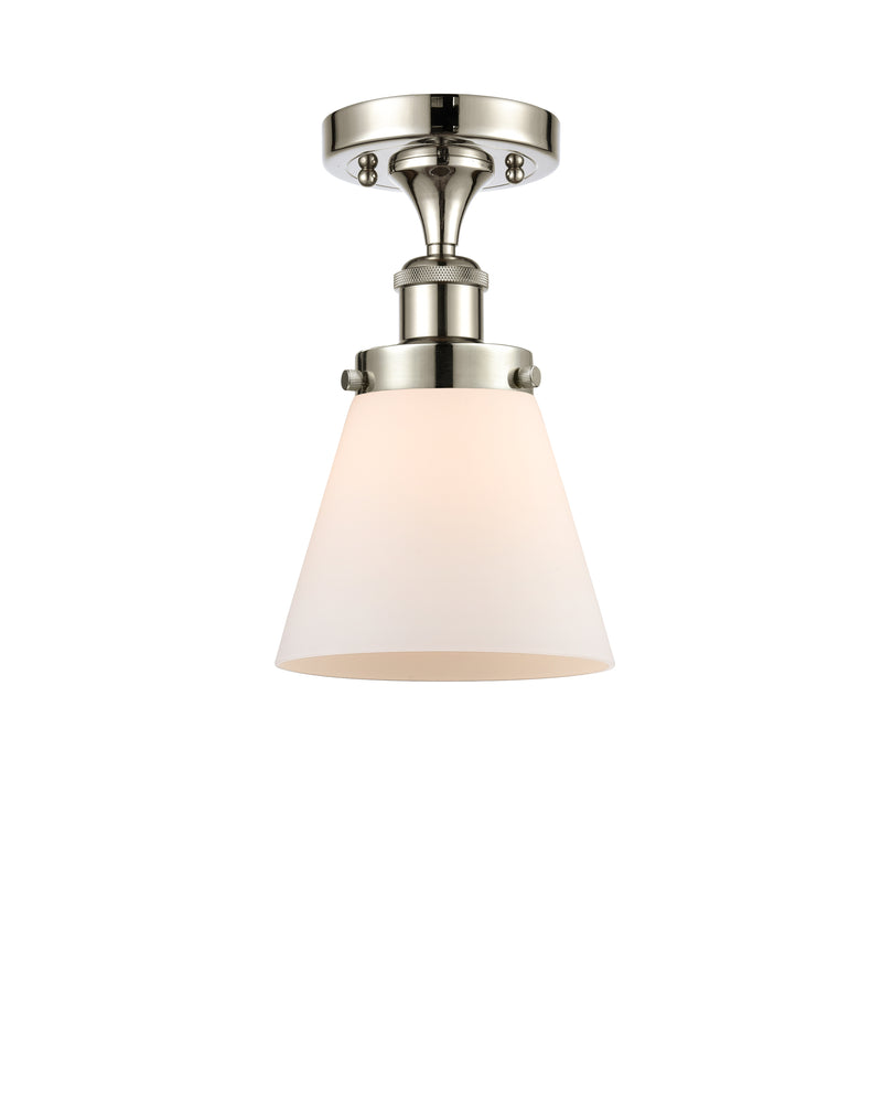 Cone Semi-Flush Mount shown in the Polished Nickel finish with a Matte White shade