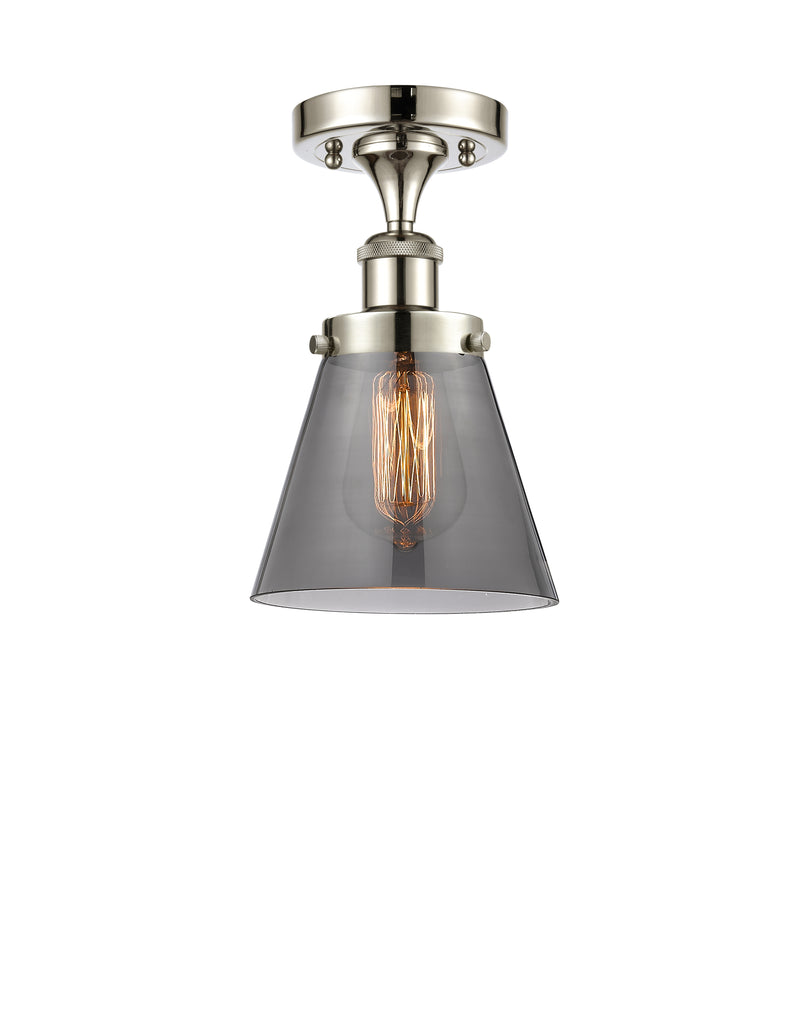 Cone Semi-Flush Mount shown in the Polished Nickel finish with a Plated Smoke shade