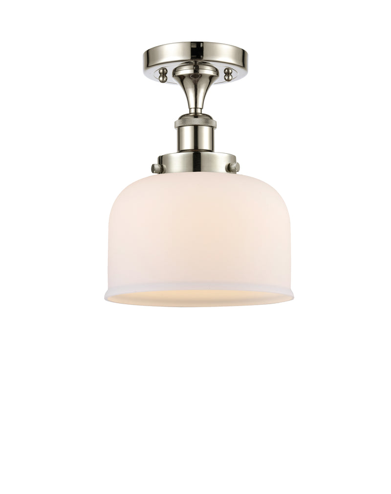 Bell Semi-Flush Mount shown in the Polished Nickel finish with a Matte White shade