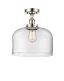 Bell Semi-Flush Mount shown in the Polished Nickel finish with a Clear shade