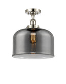 Bell Semi-Flush Mount shown in the Polished Nickel finish with a Plated Smoke shade