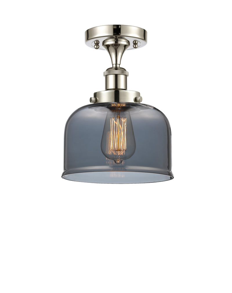 Bell Semi-Flush Mount shown in the Polished Nickel finish with a Plated Smoke shade