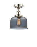 Bell Semi-Flush Mount shown in the Polished Nickel finish with a Plated Smoke shade