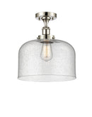 Bell Semi-Flush Mount shown in the Polished Nickel finish with a Seedy shade