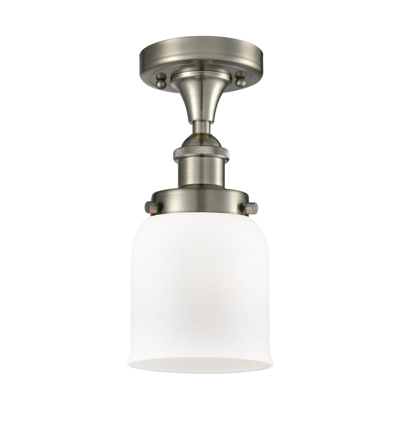 Bell Semi-Flush Mount shown in the Brushed Satin Nickel finish with a Matte White shade