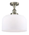 Bell Semi-Flush Mount shown in the Brushed Satin Nickel finish with a Matte White shade