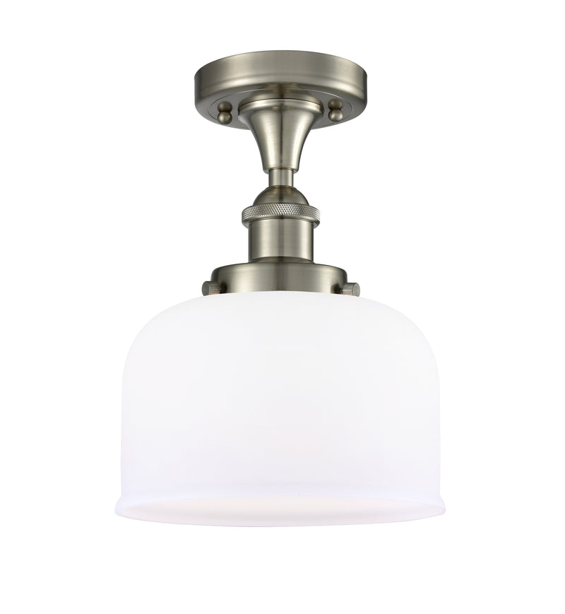 Bell Semi-Flush Mount shown in the Brushed Satin Nickel finish with a Matte White shade