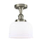 Bell Semi-Flush Mount shown in the Brushed Satin Nickel finish with a Matte White shade