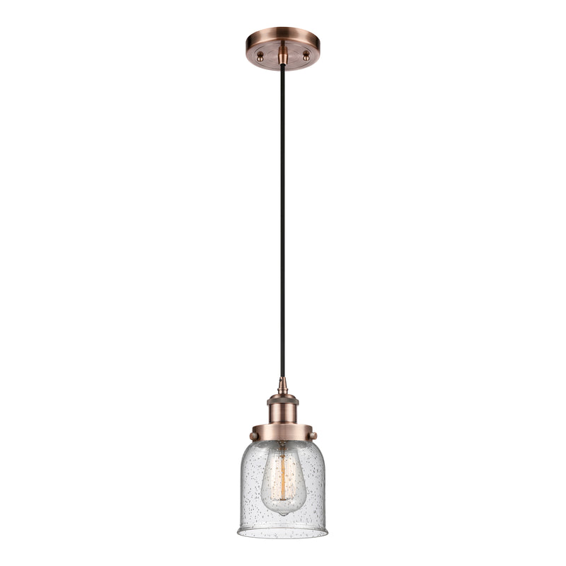 Bell Mini Pendant shown in the Antique Copper finish with a Seedy shade