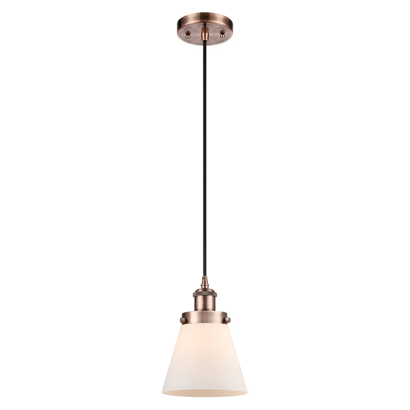 Cone Mini Pendant shown in the Antique Copper finish with a Matte White shade