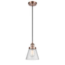 Cone Mini Pendant shown in the Antique Copper finish with a Seedy shade