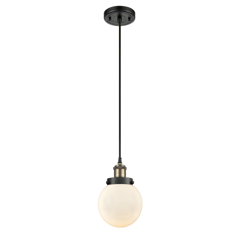 Beacon Mini Pendant shown in the Black Antique Brass finish with a Matte White shade