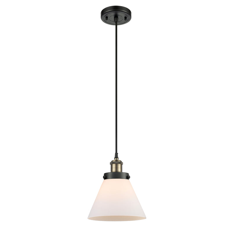 Cone Mini Pendant shown in the Black Antique Brass finish with a Matte White shade