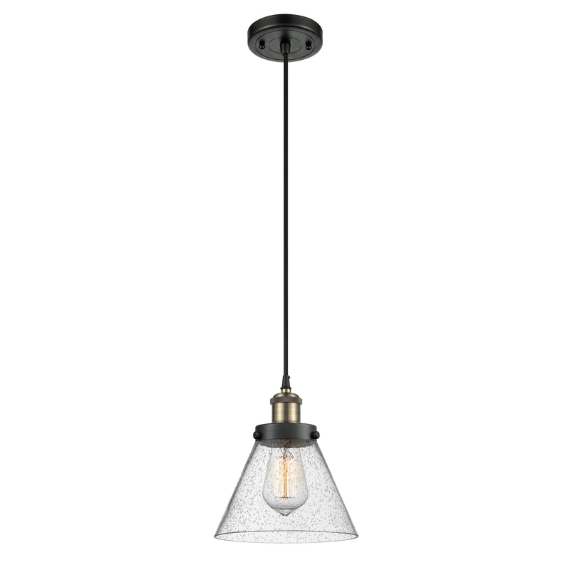 Cone Mini Pendant shown in the Black Antique Brass finish with a Seedy shade